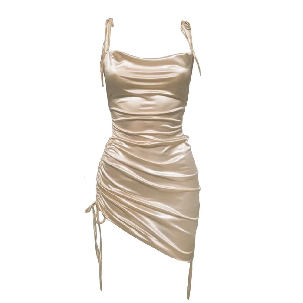 Champagne ruched mini dress